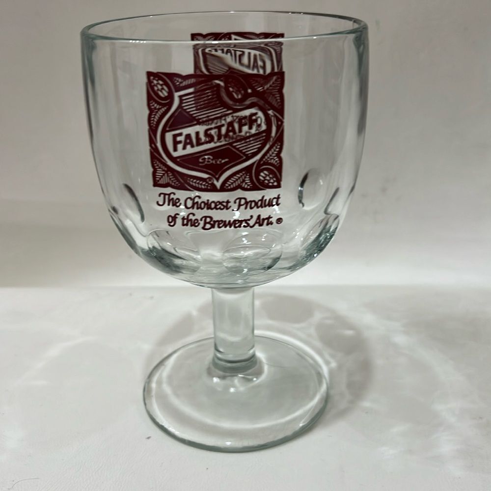 Falstaff Beer Burgundy Red 16 Ounces Cold Draft Beer Glass  Stemmed Mug Vintage